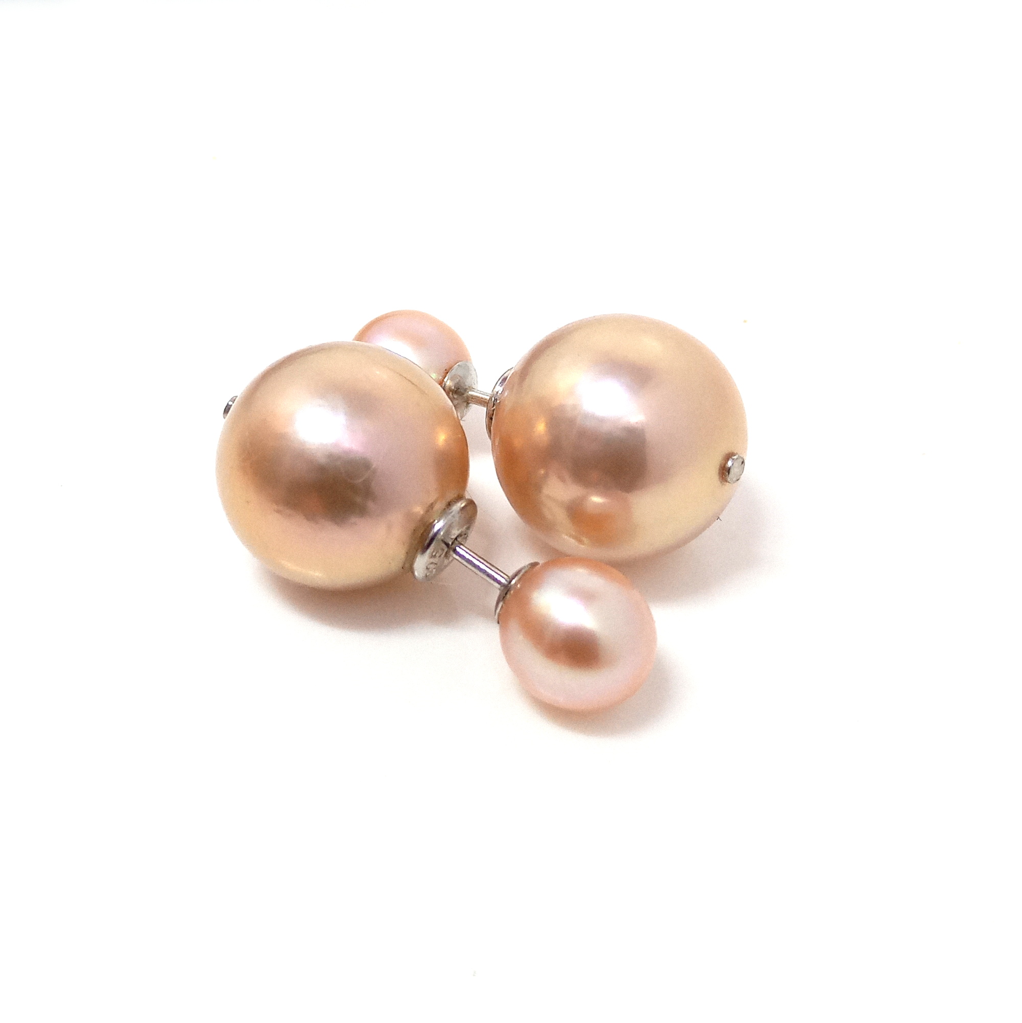 Peach 12.5 and 7mm Double Stud Earrings on Silver